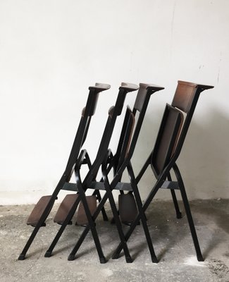 Mid-Century Black Painted Iron and Wood Folding Chairs, 1950s, Set of 4-GGK-635543