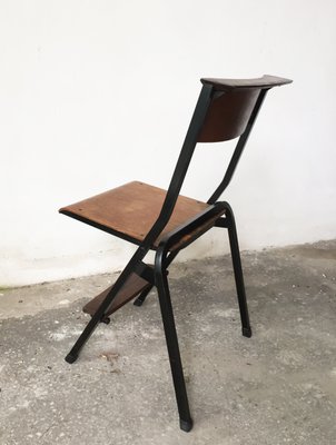 Mid-Century Black Painted Iron and Wood Folding Chairs, 1950s, Set of 4-GGK-635543