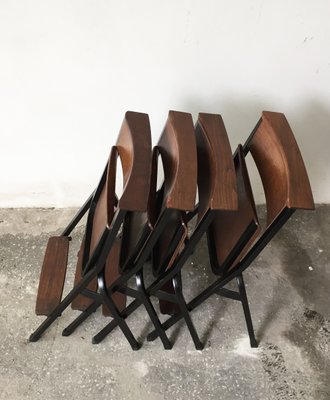 Mid-Century Black Painted Iron and Wood Folding Chairs, 1950s, Set of 4-GGK-635543