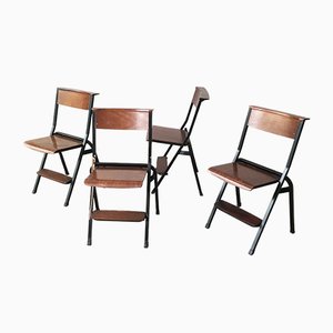 Mid-Century Black Painted Iron and Wood Folding Chairs, 1950s, Set of 4-GGK-635543