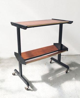 Mid-Century Black Steel Trolley with Veneer Panels and Gold Border, 1950s-GGK-730508