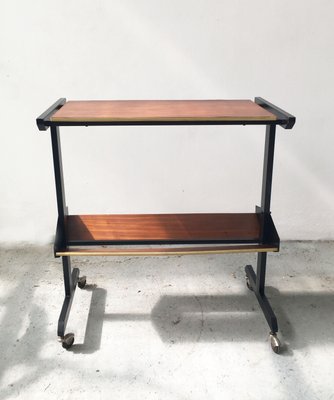 Mid-Century Black Steel Trolley with Veneer Panels and Gold Border, 1950s-GGK-730508