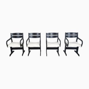 Mid-Century Black Wooden Dining Chairs, 1970s, Set of 4-IRH-1721885