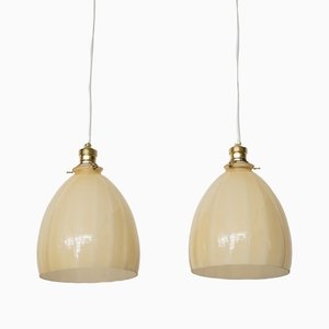 Mid-Century Blonde Colored Glass Ceiling Lamps, Set of 2-NZV-1279389