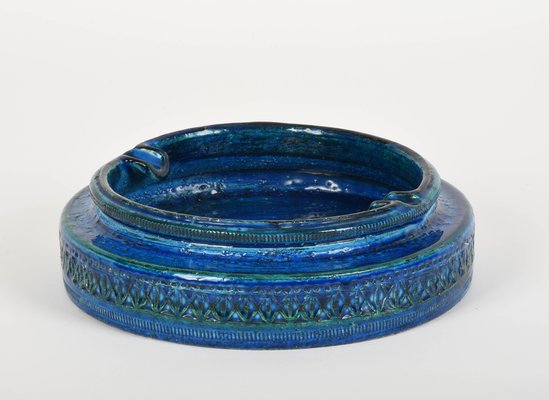 Mid-Century Blue Glazed Ceramic Ashtray by Aldo Londi for Bitossi, Italy, 1960s-JDR-1126089