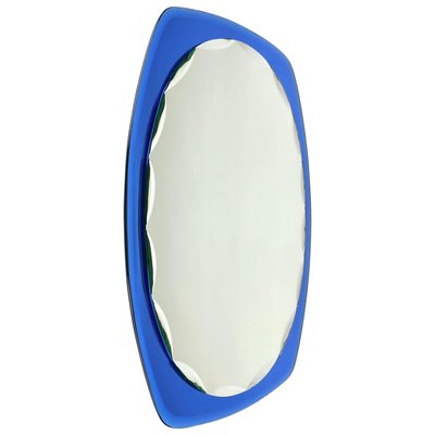 Mid-Century Blue Oval Wall Mirror from Cristal Art, Italy, 1960s-LYQ-1171257