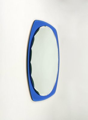 Mid-Century Blue Oval Wall Mirror from Cristal Art, Italy, 1960s-LYQ-1171257