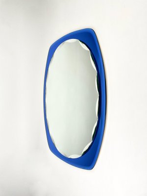 Mid-Century Blue Oval Wall Mirror from Cristal Art, Italy, 1960s-LYQ-1171257