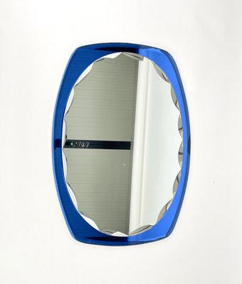 Mid-Century Blue Oval Wall Mirror from Cristal Art, Italy, 1960s-LYQ-1171257