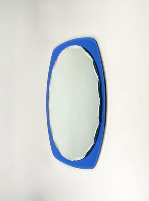 Mid-Century Blue Oval Wall Mirror from Cristal Art, Italy, 1960s-LYQ-1171257