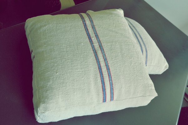 Mid-Century Blue Striped Pillows, Set of 2-OXJ-628630