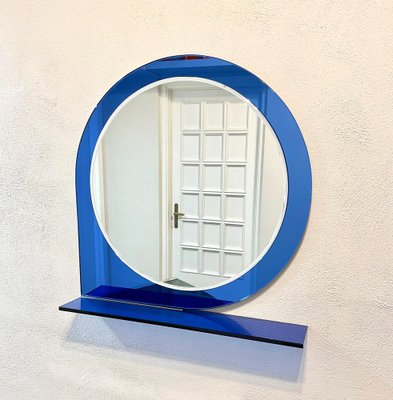 Mid-Century Blue Wall Mirror & Shelf by Sena Cristal, 1970s-LYQ-1274913