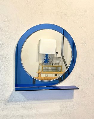 Mid-Century Blue Wall Mirror & Shelf by Sena Cristal, 1970s-LYQ-1274913