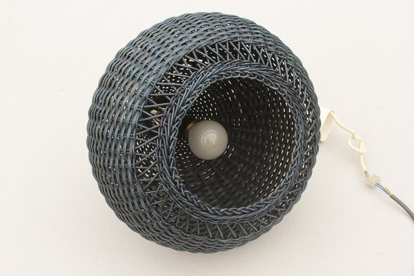 Mid-Century Blue Wicker Pendant Light-DUM-1336716