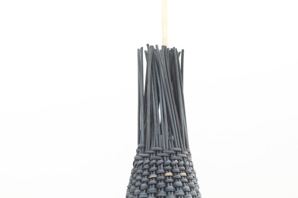 Mid-Century Blue Wicker Pendant Light-DUM-1336716