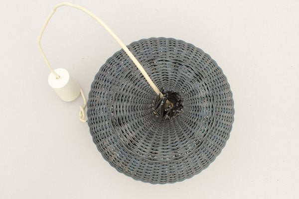 Mid-Century Blue Wicker Pendant Light-DUM-1336716