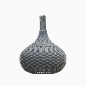 Mid-Century Blue Wicker Pendant Light-DUM-1336716