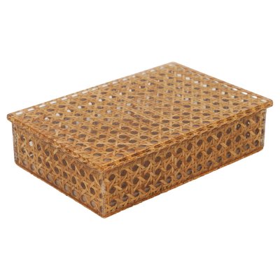 Mid-Century Box in Rattan, Acrylic Glass and Cork in the style of Christian Dior, Italy, 1970s-LYQ-1750925