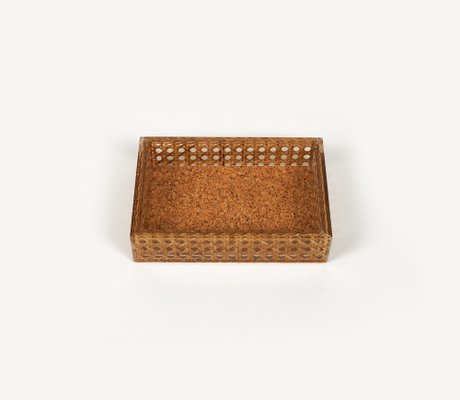 Mid-Century Box in Rattan, Acrylic Glass and Cork in the style of Christian Dior, Italy, 1970s-LYQ-1750925