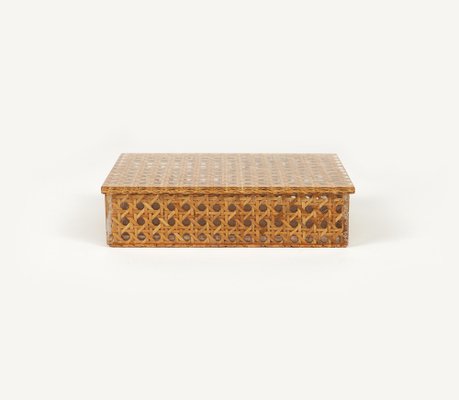 Mid-Century Box in Rattan, Acrylic Glass and Cork in the style of Christian Dior, Italy, 1970s-LYQ-1750925