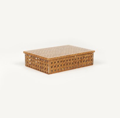 Mid-Century Box in Rattan, Acrylic Glass and Cork in the style of Christian Dior, Italy, 1970s-LYQ-1750925