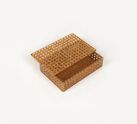 Mid-Century Box in Rattan, Acrylic Glass and Cork in the style of Christian Dior, Italy, 1970s-LYQ-1750925