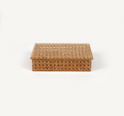 Mid-Century Box in Rattan, Acrylic Glass and Cork in the style of Christian Dior, Italy, 1970s-LYQ-1750925