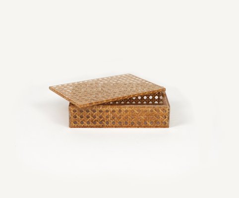 Mid-Century Box in Rattan, Acrylic Glass and Cork in the style of Christian Dior, Italy, 1970s-LYQ-1750925