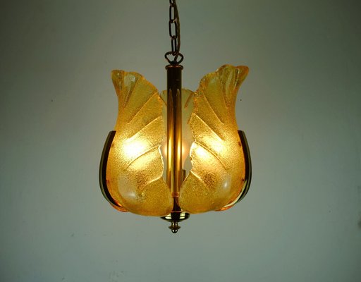 Mid-Century Brass Amber Glass Pendant Lamp by Carl Fagerlund, 1960s-FH-1357974