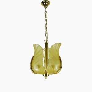 Mid-Century Brass Amber Glass Pendant Lamp by Carl Fagerlund, 1960s-FH-1357974