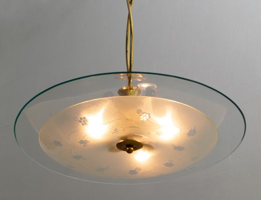 Mid-Century Brass and Glass Church Chandelier by Pietro Chiesa for Fontana Arte, 1940s-FER-620932