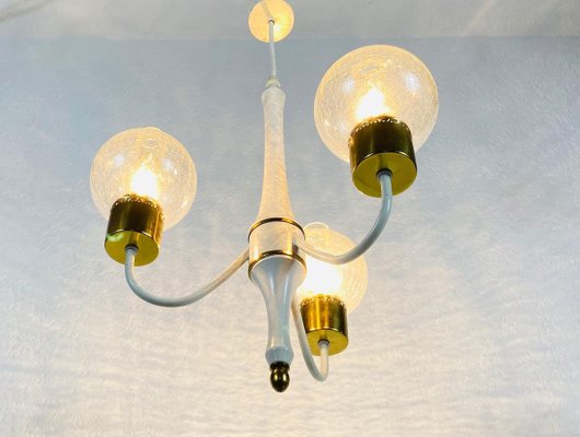 Mid-Century Brass and Glass Tulip Chandelier, 1960s-PUK-839030