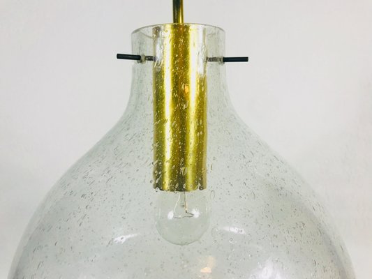 Mid-Century Brass and Ice Glass Pendant Lamp from Doria Leuchten, 1960s-PUK-564668