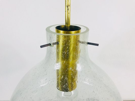 Mid-Century Brass and Ice Glass Pendant Lamp from Doria Leuchten, 1960s-PUK-564668