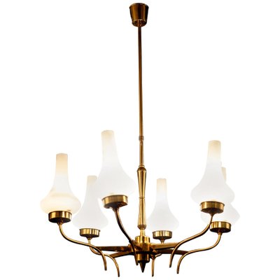 Mid-Century Brass and Murano Glass Chandelier, Italy, 1958-MBH-1031808