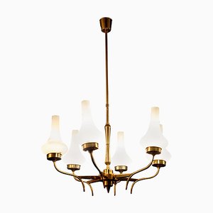 Mid-Century Brass and Murano Glass Chandelier, Italy, 1958-MBH-1031808