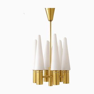 Mid-Century Brass and Opaline Ceiling Lamp by Hans-Agne Jakobsson, Sweden, 1950s-UYK-1293997