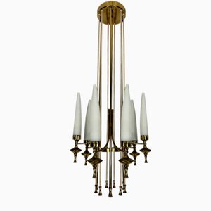 Mid-Century Brass and Opaline Glasses Chandelier from Arredoluce Monza, Italy, 1950s-OT-1764766