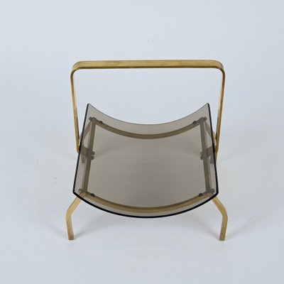 Mid-Century Brass and Smoked Glass Magazine Rack from Fontana Arte, Italy, 1960s-JDR-1195160