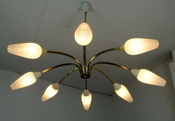 Mid-Century Brass and Striped Glass Sputnik Chandelier, 1950s-FH-664848