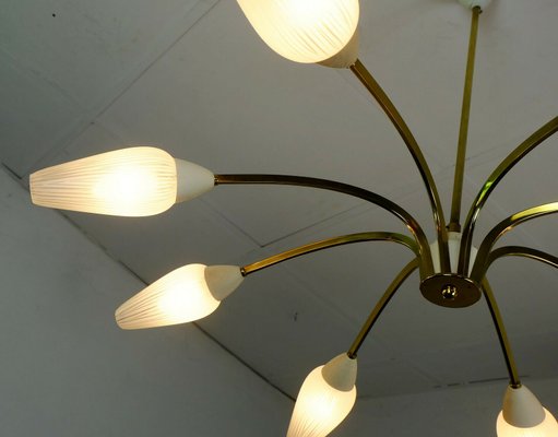 Mid-Century Brass and Striped Glass Sputnik Chandelier, 1950s-FH-664848