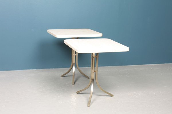 Mid-Century Brass and Travertine Side Tables, 1950s, Set of 2-FK-736957