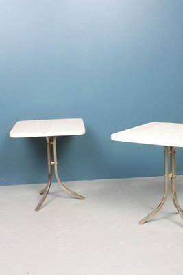 Mid-Century Brass and Travertine Side Tables, 1950s, Set of 2-FK-736957