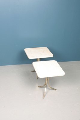 Mid-Century Brass and Travertine Side Tables, 1950s, Set of 2-FK-736957