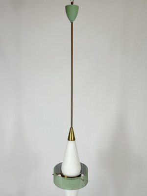 Mid-Century Brass and Triplex Opaline Glass Pendant Lamp from Stilnovo-OT-1306217