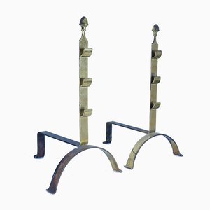 Mid-Century Brass Andirons, Set of 2-SXX-660386