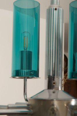 Mid-Century Brass & Blue Glass Model T434 12 Chandelier by Hans-Agne Jakobsson for Hans-Agne Jakobsson AB Markaryd-AX-801803