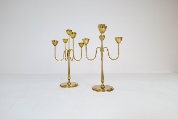 Mid-Century Brass Candelabras by Gunnar Ander for Ystad Metall, Sweden, 1960s, Set of 2-UYK-1287393