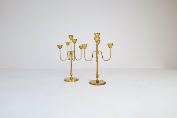 Mid-Century Brass Candelabras by Gunnar Ander for Ystad Metall, Sweden, 1960s, Set of 2-UYK-1287393