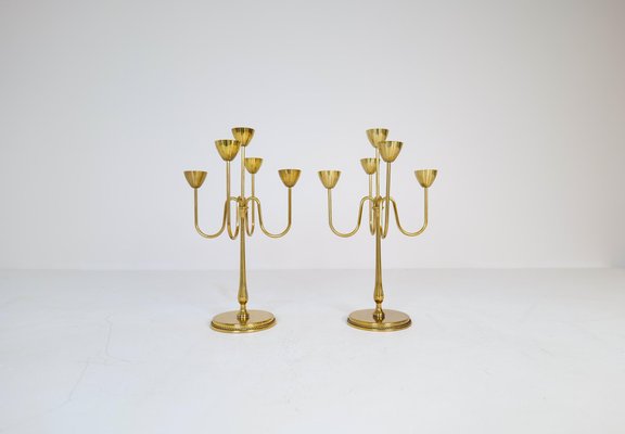 Mid-Century Brass Candelabras by Gunnar Ander for Ystad Metall, Sweden, 1960s, Set of 2-UYK-1287393